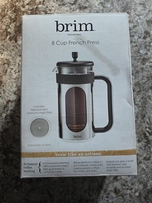 Brim 8 Cup French Press Coffee Maker with Wood Finish Handle Borosilicate Glass