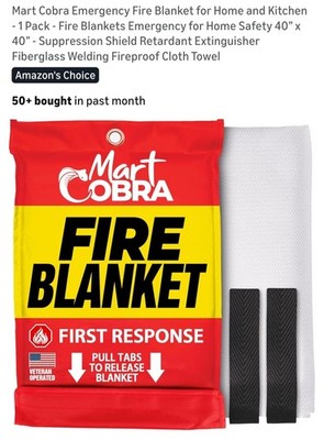 Mart Cobra Emergency Fire Blanket-1 Pk.-40''x40''-Suppression Shield-NEW
