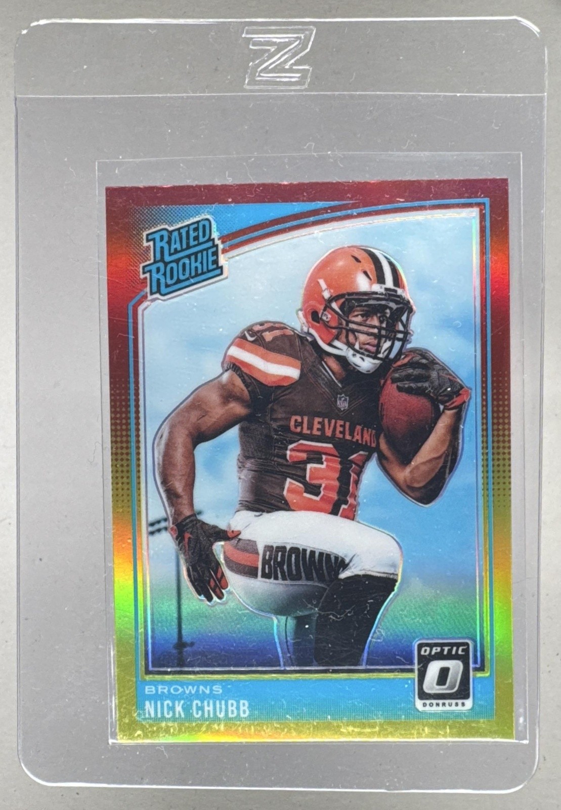 Nick Chubb 2018 Panini Donruss Optic #158 Red and Yellow Prizm Rookie RC