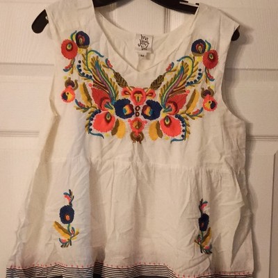 Ivy Jane Women's White Sleeveless V-Neck Embroidered Floral Pullover Blouse M