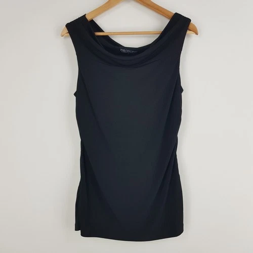 Philossophy Womens Size 10 Black Sleeveless Draped Cowl Neck Stretch Top Blouse