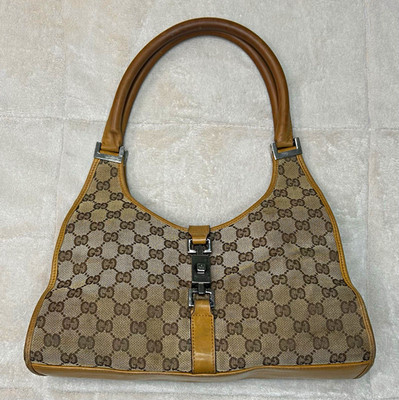 GUCCI Jackie GG Canvas Handbag Shoulder Bag Monogram Brown Women's Vintage