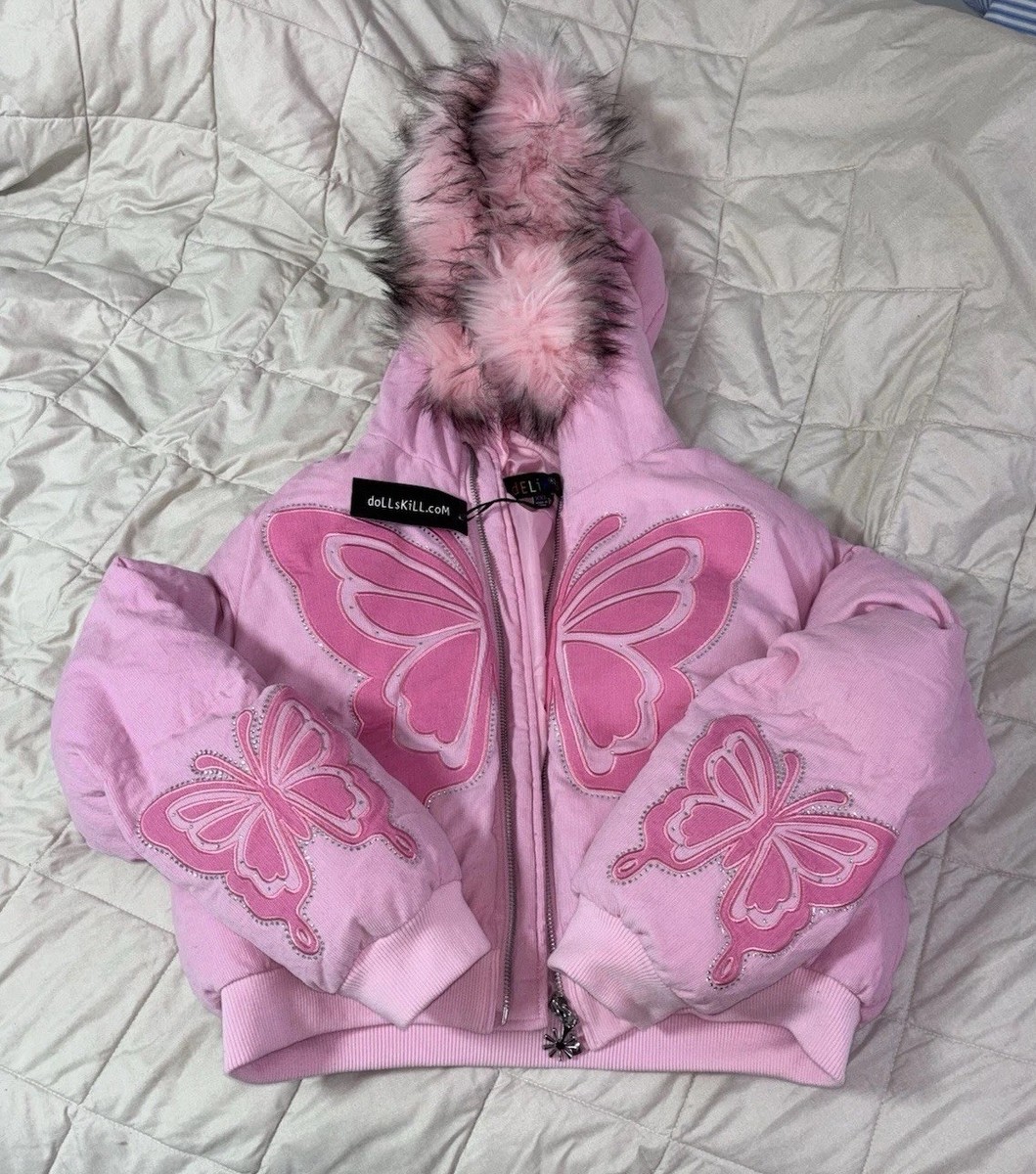 Delia's by DollsKill Living The Dream Butterfly Pink Puffer Jacket