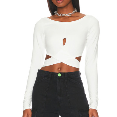 Lovers + Friend Wrap Crop Top White XS Waist Tie Long Sleeve Cut Out $105 NEW
