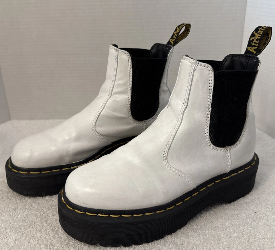 Botas Chelsea Dr. Martens Originales Para Mujer Cuádruples Cuero Blanco Plataforma Talla 7 2976 Foto 3 de 4