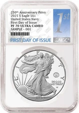 2025 s silver eagle navy 250th anniversary privy ngc pf70 first day 1st presale