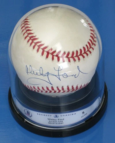 Whitey Ford Autograph Signed Baseball Encapsulated Beckett BGS & PSA w Auto 8 9
