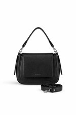 Ripani Black Leather Shoulder Bag Gloria I742OG Flap Zip Removable Strap