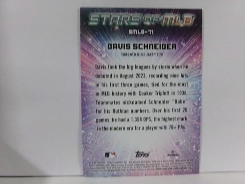 Davis Schneider 2024 Topps Actualización #SMLB-11 Novato RC Estrellas de la MLB - Toronto - Imagen 2 de 2