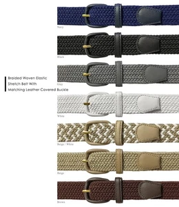 7001 Men's Leather Covered Buckle Woven Elastic Stretch Belt 1-1/4" Wide