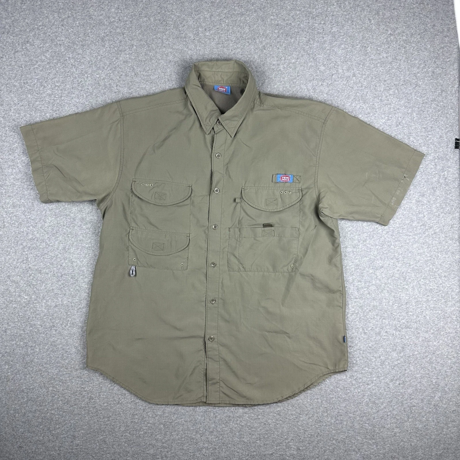 Penn Reels IGF Lightweight S/S Fishing Shirt Size XL Khaki Ripstop Mesh Cooling