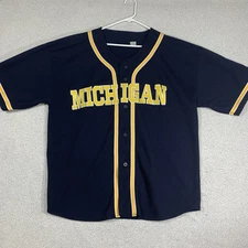 University of Michigan Wolverines Baseball Jersey Vintage Mens 2XL Blue Sewn 90s