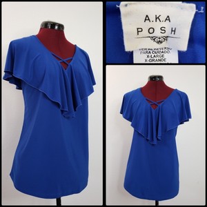 AKA-Posh-Woman-Formal-Career-Casual-Blouse-Blue-Size-XL-Extra-Large