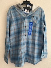Quiksilver Youth Flannel With Fleece Hood Blue Size Large 14/16 New With Tags