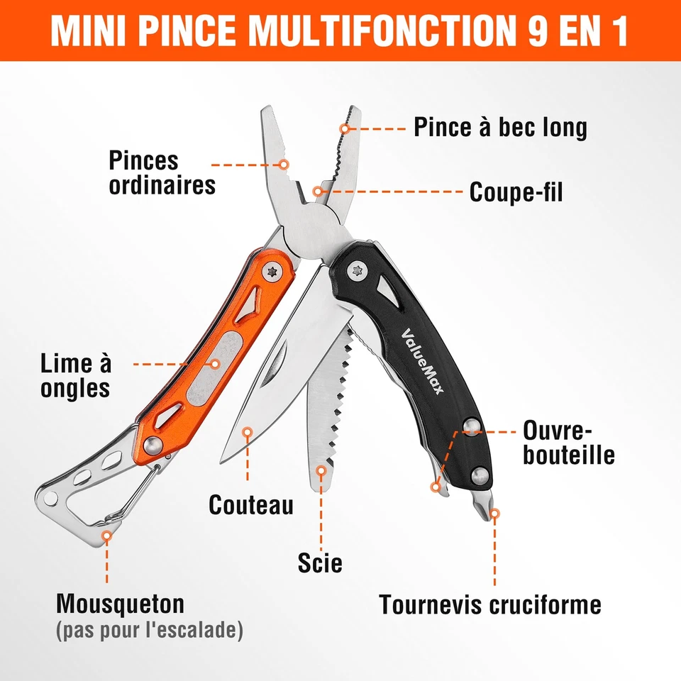 Pince Multifonction en Acier Inoxydable 9 en 1 Multifonction Multitool Parfai... - Photo 2/4