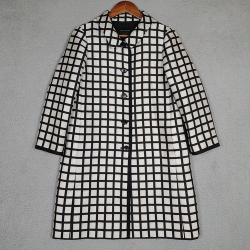 Ann Taylor Coat Women's Small White Black Check Button Front Lightweight Jacket