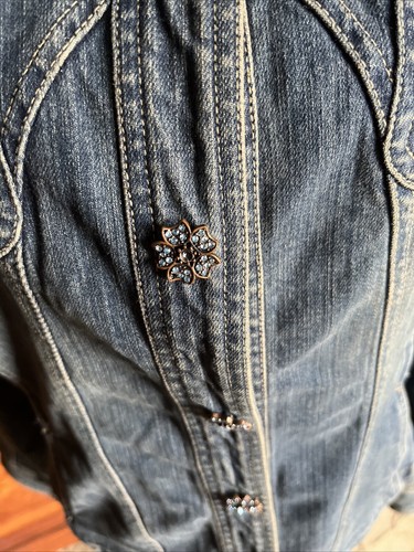 Live a Little Casual Long Sleeve Denim Jacket Womens Size Medium Jeweled Buttons - Picture 3 of 4