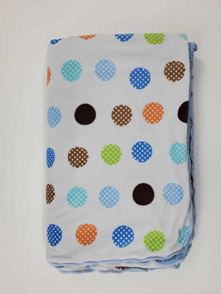 Manta bebé Baby Boom lunares blanca azul sherpa azul marrón naranja verde B76 Foto 2 de 3
