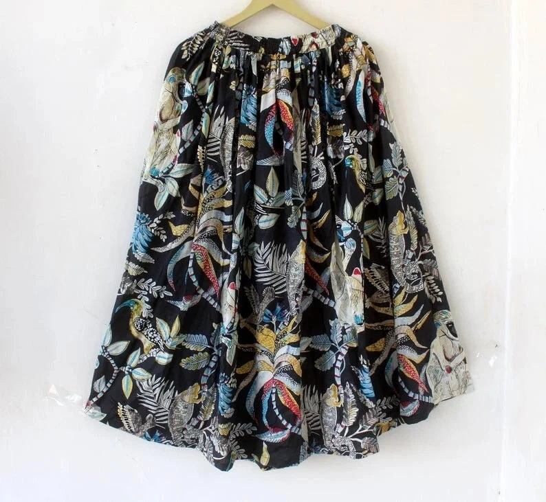 Indian Black Monkey Handmade Cotton Long Skirt Women Clothing Partywear Skirt US
