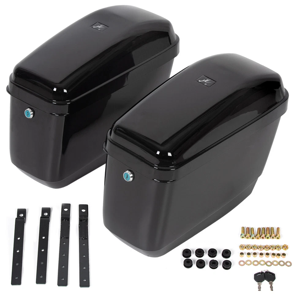 Black Universal Hard Saddlebag Saddle Bags For Yamaha V-Star XVS 650 Motorcycle - Image 2 of 4