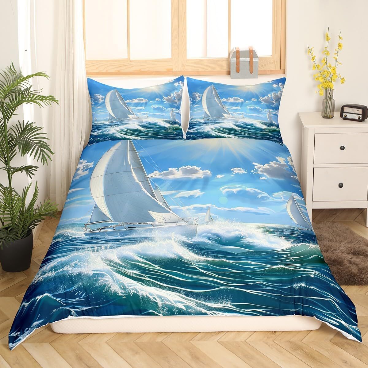 Ocean Nautical Bedding Set Ocean Wave Duvet Cover for Kids Boys