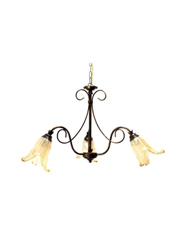 Lustre 3 Lumières Fer Forgé Noir - Modèle Paris - Chaîne D' Suspension - Arterameferro