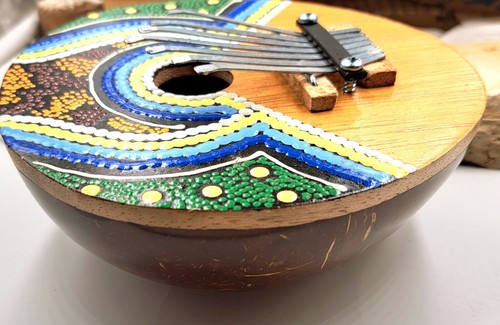 Kalimba en noix de coco,karimba en bois,piano à pouce,artisanal,rond,peint - Foto 5 di 5