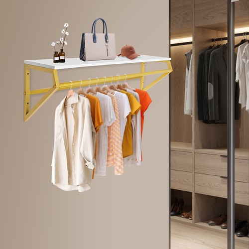 Gold Metal Garment Clothes Rack Clothing Rack Clothes Wall Shelf Hanger Display - Picture 2 of 12
