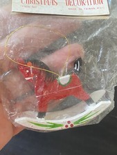 Vtg Christmas Wooden Red Rocking Horse Ornament Made In Taiwan ROC Sealed