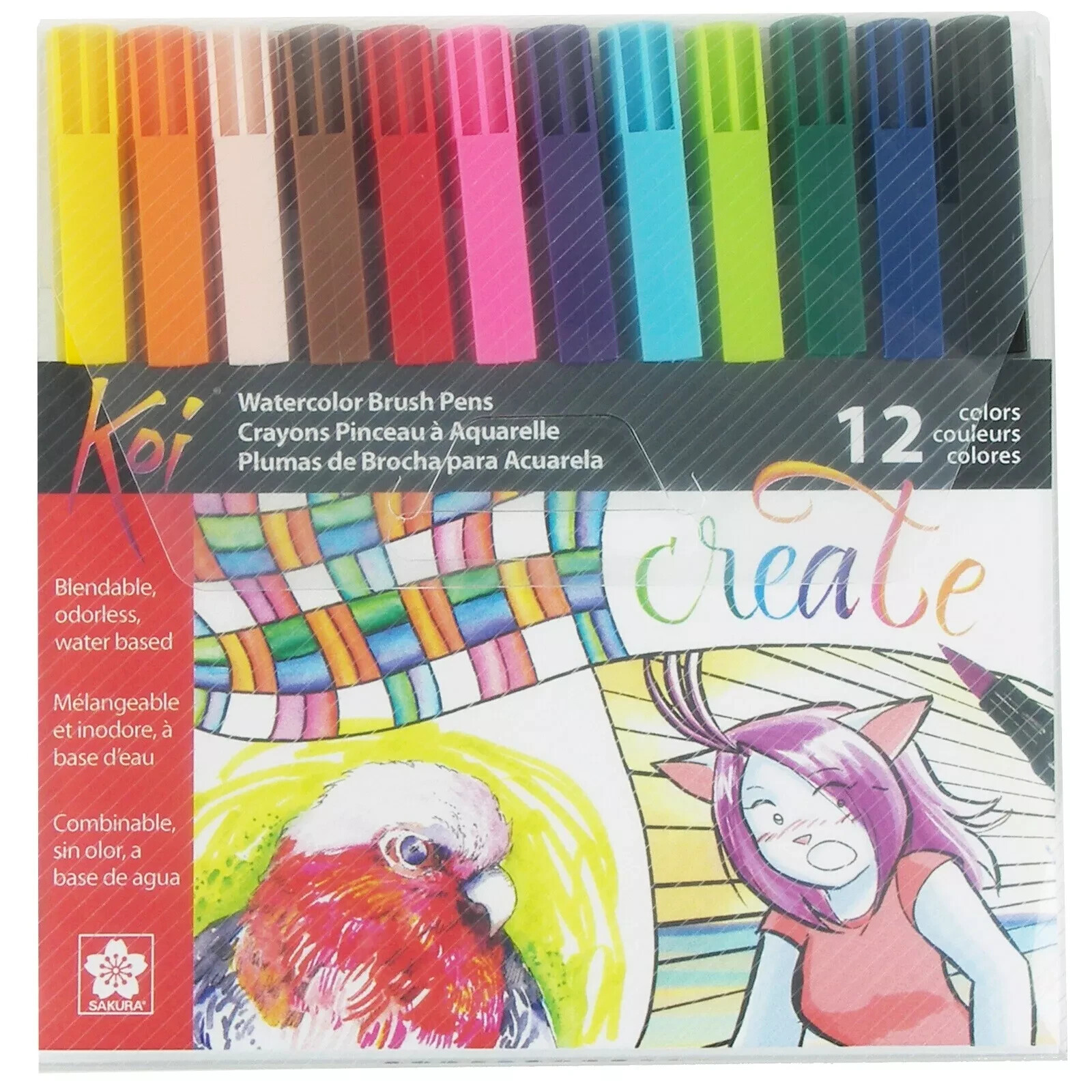 Koi Coloring Brush Pens - Watercolor Brush Pen Set - Assorted Colors - 12 Pack