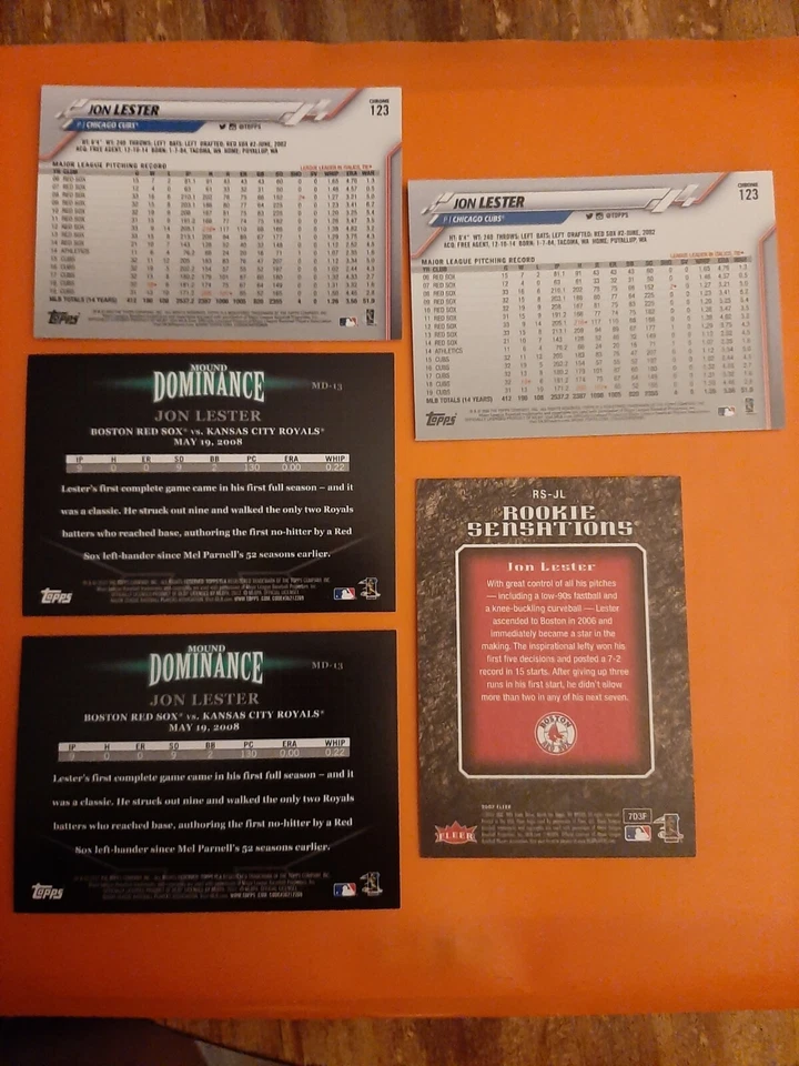 5 CARD LOT JON LESTER SEE DESCRIPTION  - Image 2 of 2