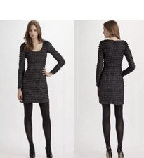 NANETTE LEPORE Dress Fifi Ruffled Polka Dot Black Gray Revolve Shift Sheath Sz 8