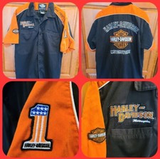 Vtg HARLEY DAVIDSON Race Mechanic Shirt 1 Large Embroidered Patches Sz. L
