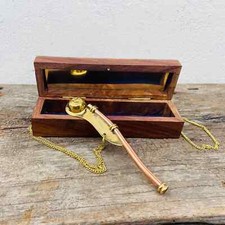 Personalised Gifts Nautical Brass Boatswain Whistle Bosun Call Pipe with WoodBox