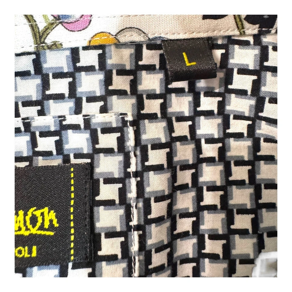 Camisa Banana Limón Larga Slv Abotonada L Negra Blanca Geométrica Puño Abatible Floral Foto 4 de 4