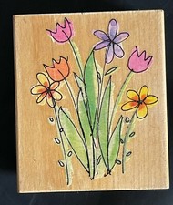 Spring and Summer Season Flowers Garden Plants Tulips Daisy Wood Rubber Stamp