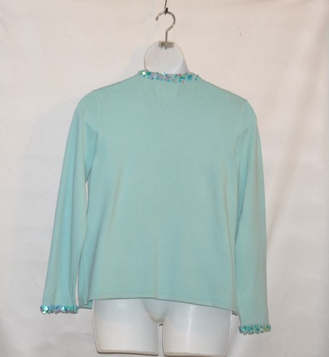 Linea by Louis Dell'Olio Paillette Trim Cardigan and Tank Set Size M Aqua - Picture 2 of 6