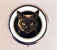Black Cat Head Pill Box Case Pillbox Holder Trinket Gift for Cats Lovers