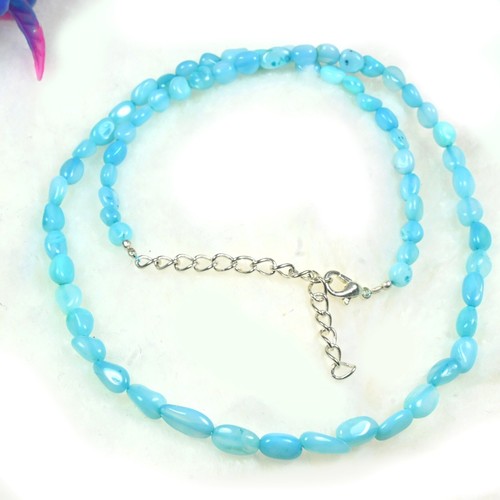 Natural Blue Amazonite Smooth Nuggets Gemstone Beaded Good Luck Necklaces 24'' - Picture 13 of 13