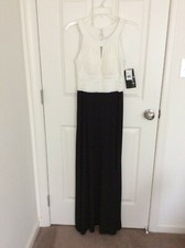 Sangria Black & Ivory Ruched Keyhole Evening / Prom Gown