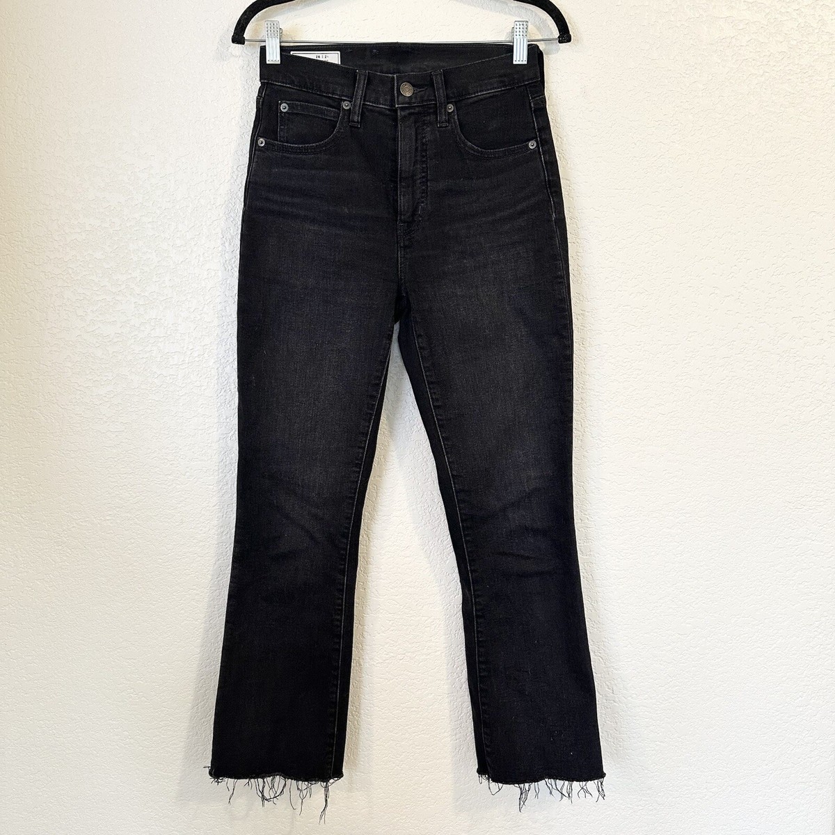 Gap Kick Flare High Rise Raw Hem Ankle Crop Jeans in Washed Black