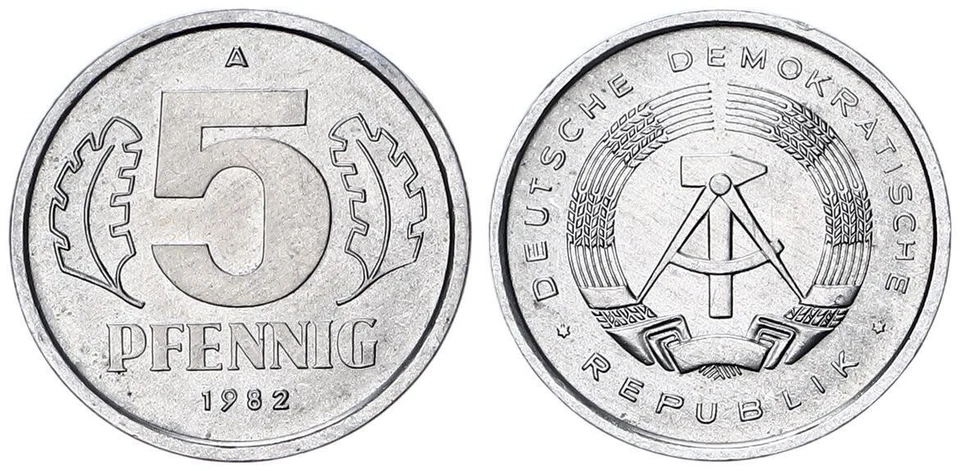 DDR 5 Pfennig 1982 A sehr selten in dieser Erhaltung prfr.-St. matt  122172 - Bild 1 von 1