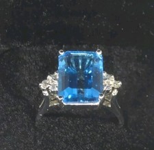 8.03TCW SWISS BLUE TOPAZ AND DIAMONDS, SOLID 14K WHITE GOLD RING