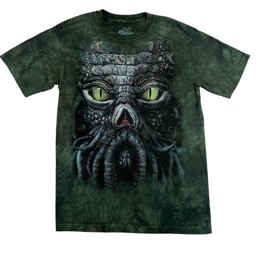 The Mountain Cthulhu Grafik T-Shirt Batik Horrorcore dunkelgrün Herren Small