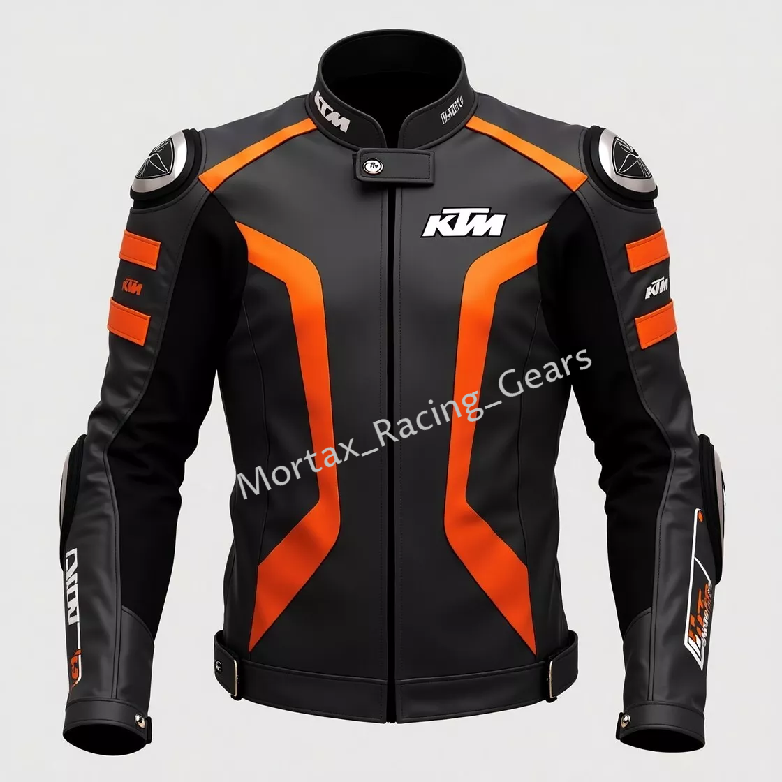 KTM レザー革ツナギ ブラック/オレンジ Motorcycle Motorbike Racing Leather Armor Jacket inspired by KTM