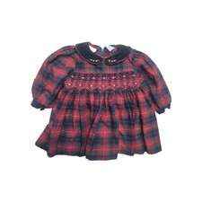 Vintage Smocked Girls Dress 6-9 Months Red Green Plaid