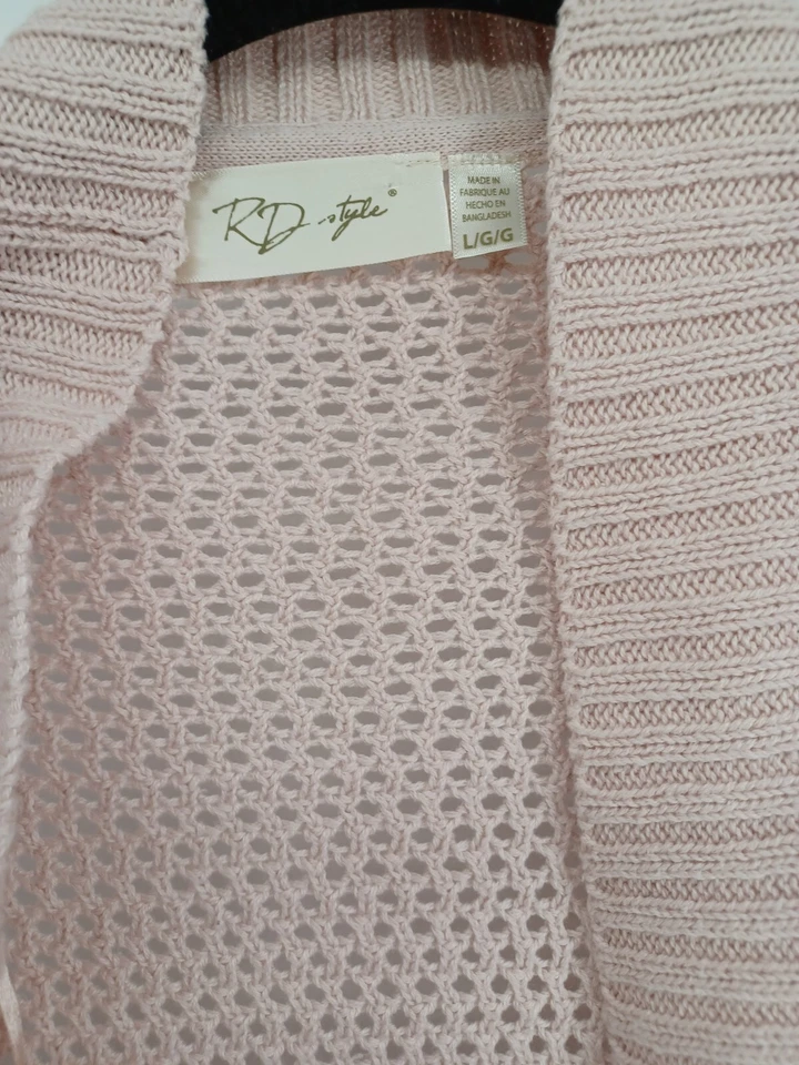 RD стиль кардиган женщин розовый большой/G открытый спереди крючком длинным рукавом хлопок. - Изображение 4 из 4