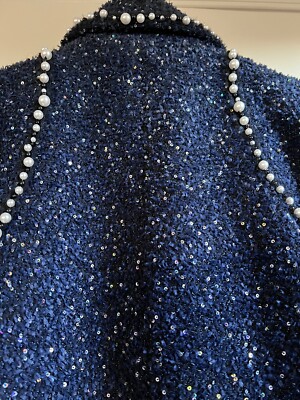 CHANEL 17A NEW TAGS TWEED FANTASY BLUE JACKET SEQUINS PEARLS CC