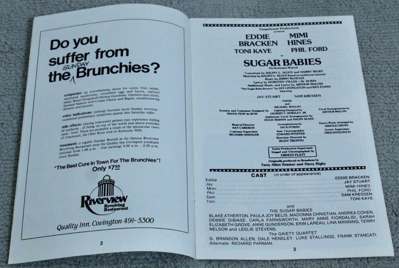 Sugar Babies Souvenir Program Eddie Bracken Taft Theatre Cincinnati 1982 Vintage