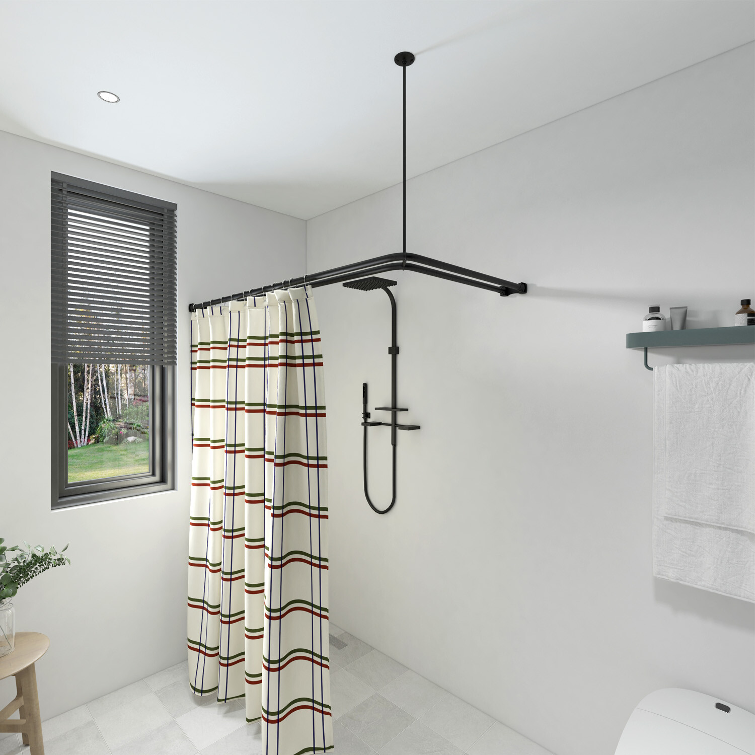 Naiture Stainless Steel Double Corner Shower Curtain Rod with Ceiling ...